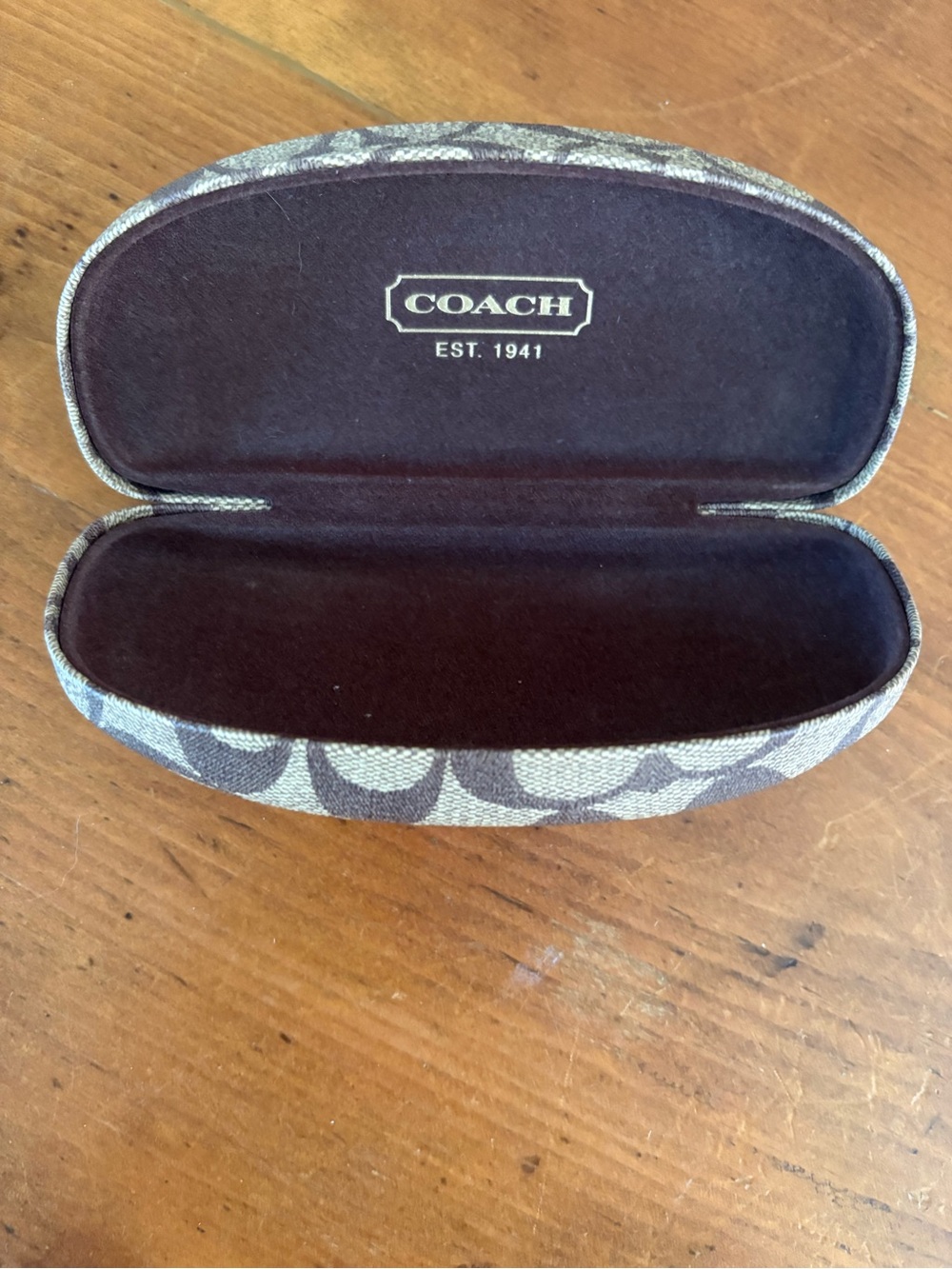 Coach Signature C Monogram Hard Clamshell Sunglasses Case Classic Khaki & Brown